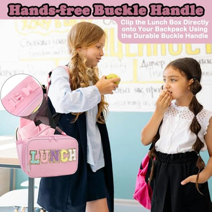 FlowFly Kids Lunch Bag, Durable Insulated School Lunch Box with Bottle Holder, Water-resistant Thermal Small Lunch Cooler Tote for Teen Boys & Girls,PinkWithLetter - color: PinkWithLetter