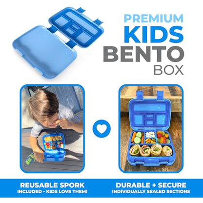 kinsho Bento Lunch Box for Kids Toddlers Boys, 5 Portion Sections Secure Lid, Microwave Safe BPA Free Removable Tray, Pre-School Kid Daycare Lunches Snack Container Ages 3 to 5, Blue - color: Blue