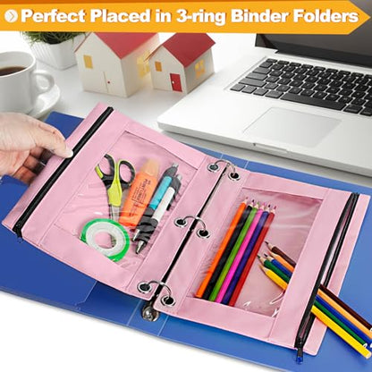 Pencil Pouch for 3 Ring Binder, 2 Pack Pencil Bags with Zipper, Pink Pencil Case for Classroom School Office Supplies, Large Sturdy and Durable Cloth Pencil Pocket for 3 Holder Binder - color: Pink