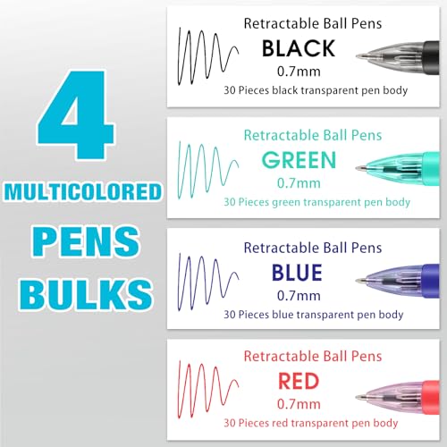 120 Pieces Basic MultiColor Pen in One 4-Color Retractable Ballpoint Pens 0.7mm Smooth Shuttle Pens For Adults Students Nurses Teacher Party Favors Goody Bag Stuffers Carnival Prizes (120)