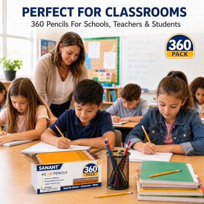 Wood-Cased #2 HB Yellow Pre-Sharpened Pencils with Top Erasers 360 Pack | Pre-Sharpened, HB Lead, Drawing and Sketching, Bulk Yellow Pencils for Classroom School Teacher Supplies, Back to School