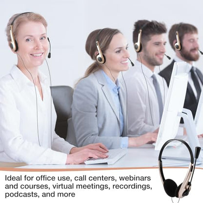Yunsailing 30 Pack Classroom Headphones with Microphone School Student Headphones Bulk Class Set Lightweight Adjustable Earphones on Ear with 3.5 mm Jack(Champagne, Plastic Stem) - color: Champagne, style: Plastic Stem