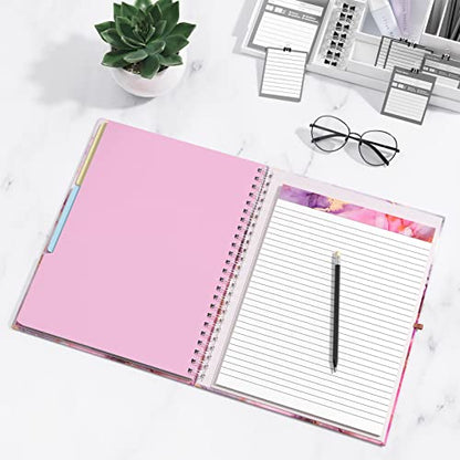 Rimilak Spiral Clipboard Folio with Refillable Lined Notepad, 14.5 x 9.8 in, Hardcover Cover with 5 Interior Pockets, Elastic Band and Pen Loop Series. Cute Stylish Clipfolio, Pink Gold Marble - color: Pink Flow Marble