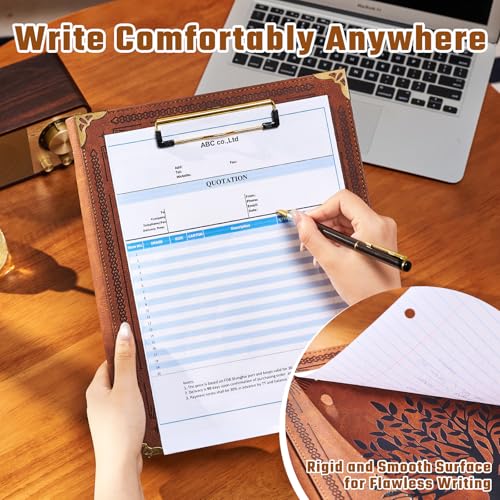 Ovesmusl 1 Inch 3 Ring Binder with Clipboard Leather Round Ring Binder with 5 Dividers, Plastic Folder, 400 Divider Stikers, Fits 175 Sheets 8.5"x11" Letter Size Paper, Tree of Life Brown - color: Brown Tree