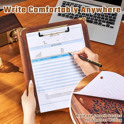 Ovesmusl 1 Inch 3 Ring Binder with Clipboard Leather Round Ring Binder with 5 Dividers, Plastic Folder, 400 Divider Stikers, Fits 175 Sheets 8.5"x11" Letter Size Paper, Tree of Life Brown - color: Brown Tree
