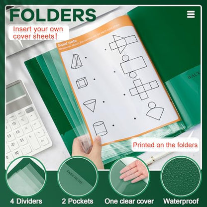 Henoyso 24 Pcs School and Home 2 Pocket Folders with 4 Clear Inner Pockets Plastic Heavy Duty Homework Folders Parent Teacher Communication for Student Home Office Classroom,11 x 9 Inch (Dark Green) - color: Dark Green