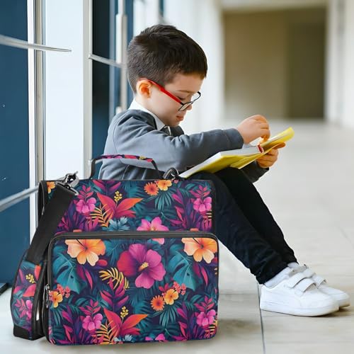 Orange Red Hibiscus Flower Zipper Binder 3 Ring with Handle and Shoulder Strap, 500 Sheet Binder Organizer Capacity & Multi-Pockets for School Office - color: A6718