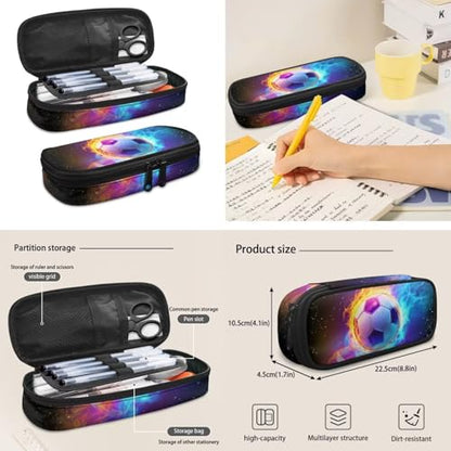 Flaming Soccer Backpack for Boys Girls 4-18 Kids Backpack with Lunch Box and Aesthetic Pencil Case 4 in 1 Set Bookbag for Elementary Kindergarten Large Capacity School Bag with Compartments - color: Flame Soccer