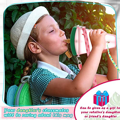 Patelai 8 Pcs Cute Water Bottles with Straw Kawaii Watermelon Ice Cream Cups Leak Proof Drinking Bottles with Adjustable Shoulder Strap for Sports Travel Camping(Stylish Style) - style: Stylish Style