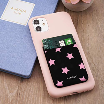 VANDEL Pocket – Stick-On Fabric Phone Wallet for Women, Cute Credit Card Holder, Stick On Back of Phone Fabric Sleeve for iPhone Pocket - color: Pink Stars