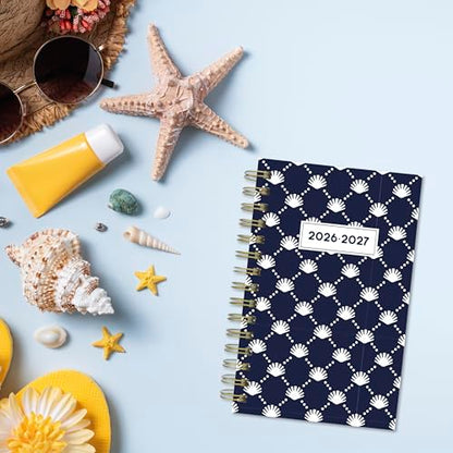 Blueline® Essential Academic Daily/Monthly Planner, August 2026 to July 2027, Gold Twin-Wire Binding, Poly Cover, 8" x 5", Nautical Design, Shells (CA214PH.03) - color: Shells