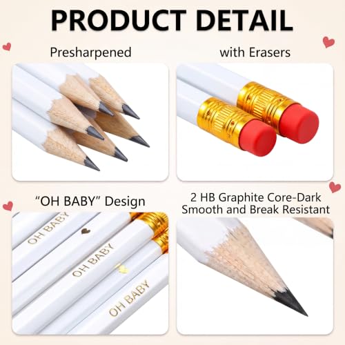 Gersoniel 50 Pieces Baby Shower Pencils for Activities Sharpened Mini Golf Half Pencils, Presharpened with Erasers, 4 Inch Short 2 HB for School Office Game
