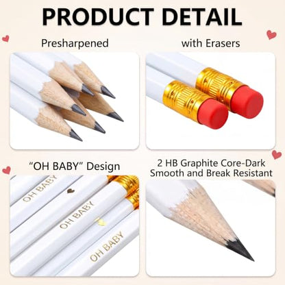 Gersoniel 50 Pieces Baby Shower Pencils for Activities Sharpened Mini Golf Half Pencils, Presharpened with Erasers, 4 Inch Short 2 HB for School Office Game