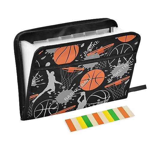Basketball Sport Expanding File Folder with 13 Multicolored Pockets A4 Size Document Organizer with Color Labels Zipper Closure Portable Filing Pouch - color: Pattern 24