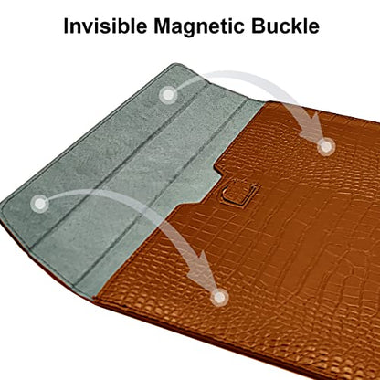 Protective Slim Portable Laptop Sleeve 13-13.6 Inch Crocodile PU Leather Case for MacBook Neo 13 A18 Pro A3404 Air 13 Pro 13 M5 A3449 M4 A3240 M3 M2 M1, for HP Dell Microsoft Notebook, Brown - color: Brown