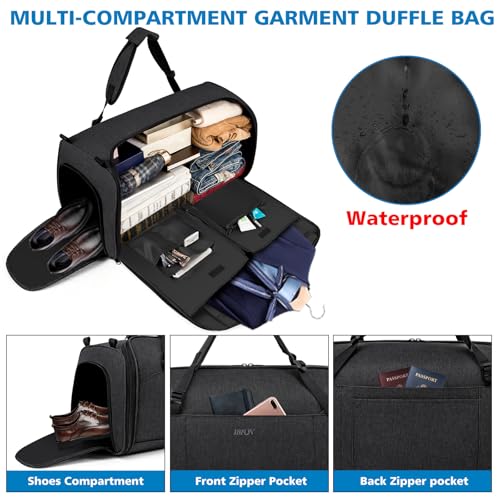 Convertible Garment Bags for Travel - Carry on Garment Duffle Bag with Backpack Straps for Men Women, 4 in 1 Large Travel Duffel Bags with Shoes Compartment Hanging Suit Dress Weekender Bag 3pcs Set - color: C-Black