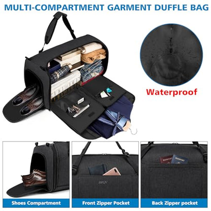 Convertible Garment Bags for Travel - Carry on Garment Duffle Bag with Backpack Straps for Men Women, 4 in 1 Large Travel Duffel Bags with Shoes Compartment Hanging Suit Dress Weekender Bag 3pcs Set - color: C-Black