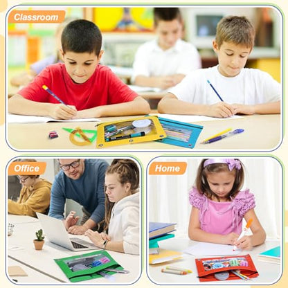 Shemira Pencil Pouch for 3 Ring Binder, 30 Pack Pencil Pouches Bulk in 6 Colors, Binder Pencil Pouch with Smooth Zipper, Zipper Pencil Pouches, 3 Ring Binder Pencil Pouches, Clear Window Pencil Case - color: Multicolor