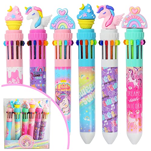 Multicolor Ballpoint Pen 0.7 mm, 10-in-1 Colored Pens Fine Point Retractable Cute Cartoon Unicorn Ballpoint Pens for School Office Supplies Students Kids Birthday Gifts, 6 Pack - color: Unicorn