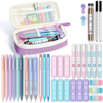 Four Candies 36PCS Mechanical Pencil Set with 624 Lead Refills (Purple) | 0.5mm - 2.0mm Mechanical Pencils, Aesthetic School Supplies for Writing, Drawing, Drafting , Note-Taking & Back to School - color: Purple