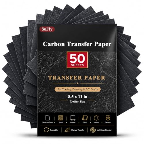 SuFly Carbon Paper for Tracing, Black Graphite Paper for Drawing, 50 Sheets | Black Graphite Transfer Paper for Drawing, Carbon Paper 8.5 x 11 Letter Size for Wood, Canvas, Paper & Light Fabric Tracing - color: Graphite Black, size: 8.5-x-11-inch:1 Pack