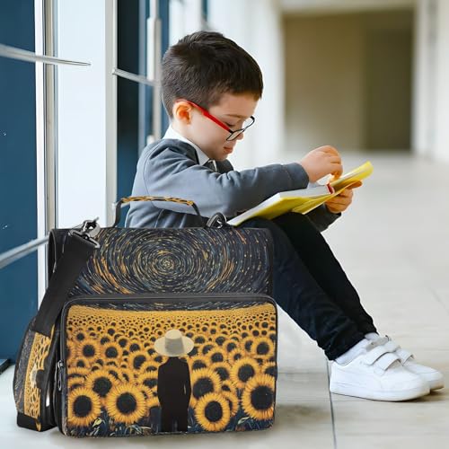 3 Ring Zipper Binder Sunflower Blossoms Galaxy Binders Bag with Shoulder Strap 500 Sheets Paper Organizer Trapper Keeper Documents Storage File Folder for School Office - color: A1187