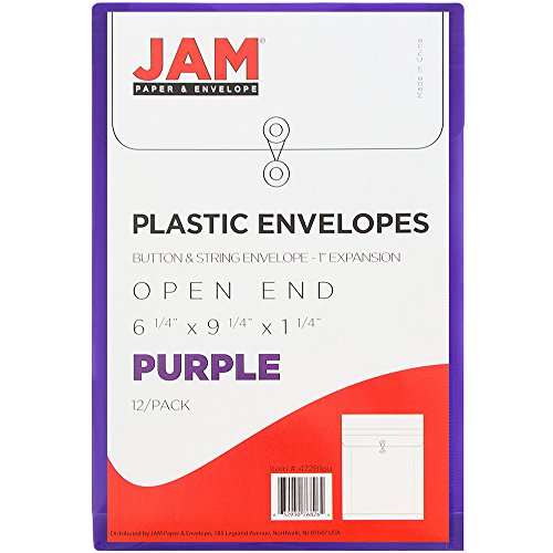 JAM PAPER Plastic Envelopes with Button & String Tie Closure - 6 1/4 x 9 1/4 - Purple - 12/Pack - color: Purple, size: 6 x 9