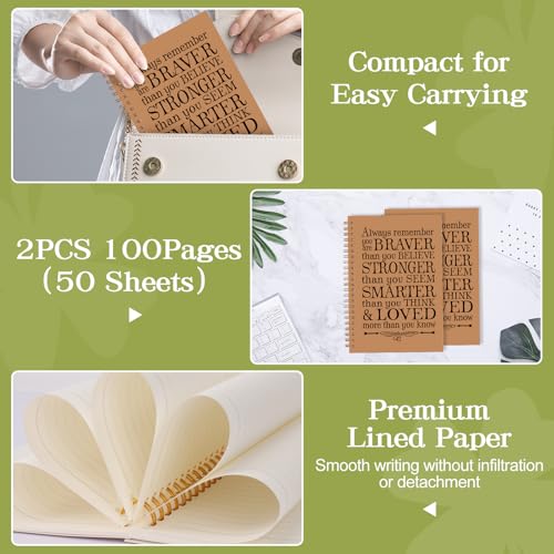 2Pcs Spiral Journal Notebook for Women Men, A5 Motivational Journal with 100 Pages, College Ruled Hardcover Notebook for Office School Home, Inspirational Gifts Encouragement Gifts - color: Brown