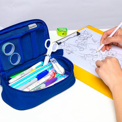 SPACEMATE Pencil Case Pouch Box Bag School Supplies Girls Boys Kids, Cute Preppy Stuff Large Big Capacity Aesthetic Pen Organizer, Back to College Stationary, Sapphire Blue, Heavy Duty Canvas, 1800ml - color: Sapphire Blue