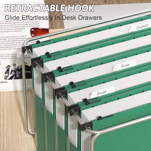 Plastic Hanging File Folders Expandable,12 Pack Heavy Duty Hanging File Folder Letter Size,2 Inch Expansion Extra Capacity Folders,Adjustable Tabs,Green Hanging Folder Designed for Bulky Files - color: Green
