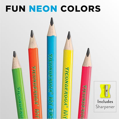 Ticonderoga My First Tri-Write Wood-Cased Pencils with Sharpener, Pre-Sharpened, 2 HB, With Erasers, Neon Colors, 2 Count, 6 Packs - style: 2 Count, 6 Packs