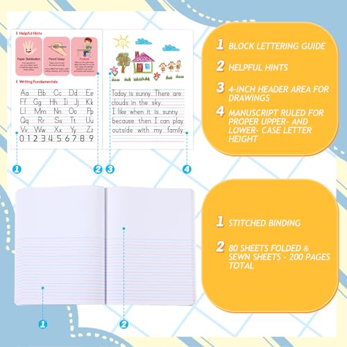 Watersay 24 Pcs Primary Composition Notebook K-2 with Picture Space Primary Journal Grades K-2 Animal Print 50 Sheet (100 Pages) Drawing and Writing Notebook for Preschool, 1st 2nd Grade (6 Color) - color: 6 Color
