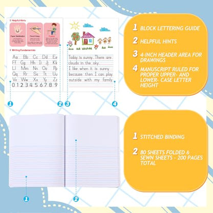 Watersay 24 Pcs Primary Composition Notebook K-2 with Picture Space Primary Journal Grades K-2 Animal Print 50 Sheet (100 Pages) Drawing and Writing Notebook for Preschool, 1st 2nd Grade (6 Color) - color: 6 Color
