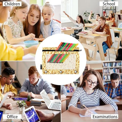 2 Pack 3 Ring Binder Pencil Pouch Ramen Noodles Pencil Case Pencil Bags with Zipper, Clear PVC Binder Pockets for Office Daily Supplies - color: Color 15
