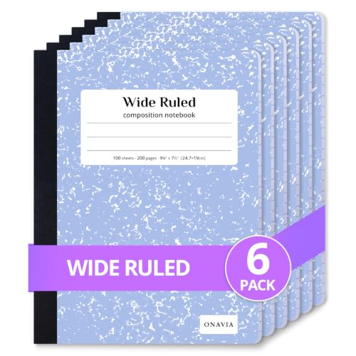 ONAVIA Composition Notebook Wide Ruled 6 Pack, 200 Pages, Cornflower | 100 ct, 9.75 x 7.5 in, Wide Ruled Composition Notebook, Durable Comp Book, School Notebooks, Note Taking, Students - color: Cornflower Blue, size: 9.75 x 7.5"