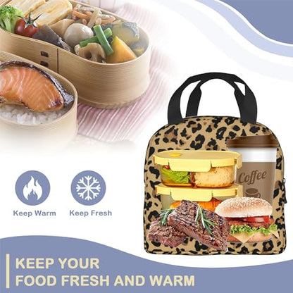 Leopard Print Brown Lunch Box,Insulated Lunch Bag for Girls Boys,Reusable Lunch Box for Kids Adults School Student Work Picnic Travel - color: Leopard Print Brown