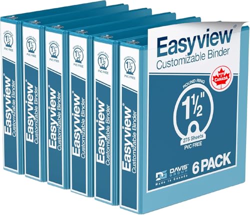 Easyview Premium 3-Ring Binders with Clear-View Covers and Round Rings, Binders for School or Office, 1.5 Inch, Pack of 6, Turquoise - color: Turquoise, size: 1.5 Inch, style: Pack of 6