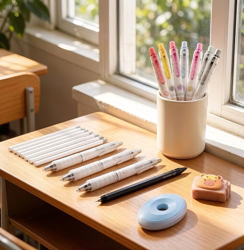 36Pcs Erasable Gel Pens Set, 14 Pens with 12 Erasable Gel cute Pens and 2 Pencils, 20 Refills, 2 Erasers, Cute Design,Make Mistakes Disappear, Premium Comfort Grip for School Supplies