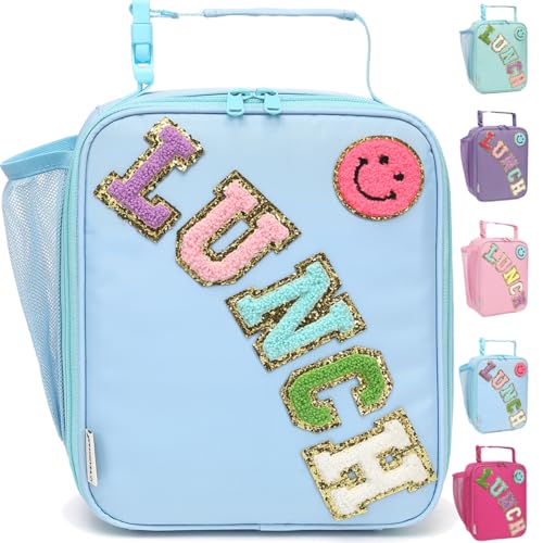 GYEUKHAM Insulated Lunch Bag for Women Girl Teen large Insulated Kid Lunch Bag,Large Reusable Cute Cooler Bag for School Work Picnic,Blue Alphabet - color: Blue Alphabet