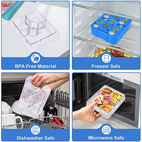 Pawtong Bento Lunch Box Set With 10oz Soup Thermo, Leak-proof Lunch Containers with 4 Compartment, Kids Hot Thermo Food Jar/Insulation Lunch Bag, Food Containers for School（Dinosaur） - color: Blue-Tyrannosaurus Rex