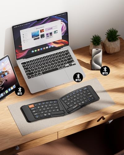 ProtoArc Ergonomic Foldable Keyboard, XK03 Split Folding Travel Bluetooth Keyboard, Ultra Slim, Portable for iPad, iPhone, Tablet, Laptop, PC