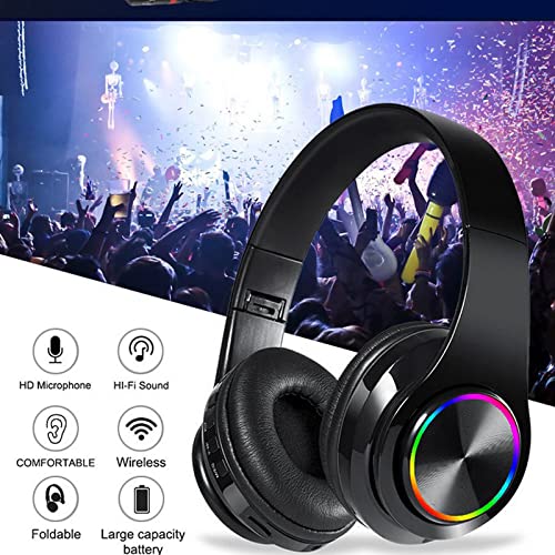 Kids Bluetooth Over Ear Headphones with Colorful LED Lights for Travel,Home | Built-in Mic, Bluetooth 5.0, Wired and Wireless Foldable Stereo Headphones for Classroom, Office, Tablet, Airplane - color: Black 2
