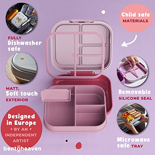 Bentoheaven Premium Bento Lunch Box for Kids, 9 Designs, Leak-proof 3-4 Compartments, Divider, Ideal size 30oz, Microwave/Dishwasher Safe Kids Bento Box (Loncheras Para Niños/Niñas)[Rose Pink] - color: Rose Pink