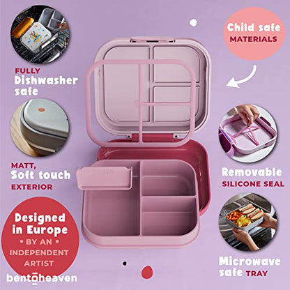 Bentoheaven Premium Bento Lunch Box for Kids, 9 Designs, Leak-proof 3-4 Compartments, Divider, Ideal size 30oz, Microwave/Dishwasher Safe Kids Bento Box (Loncheras Para Niños/Niñas)[Rose Pink] - color: Rose Pink