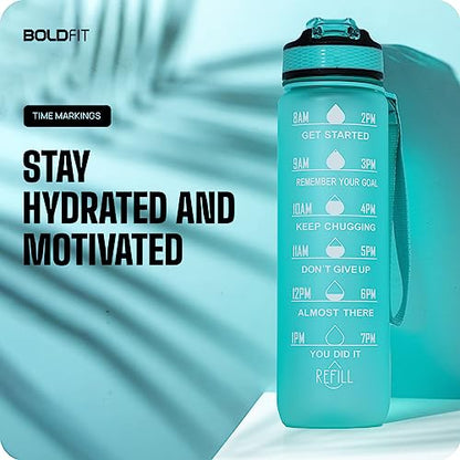 Boldfit Sipper Bottle for Adults - Water Bottle with Motivational Time Markers for Kids, School Boys, Girls, Sports Water Bottles for Gym with Measurement BPA Free Water Bottles Mint Green