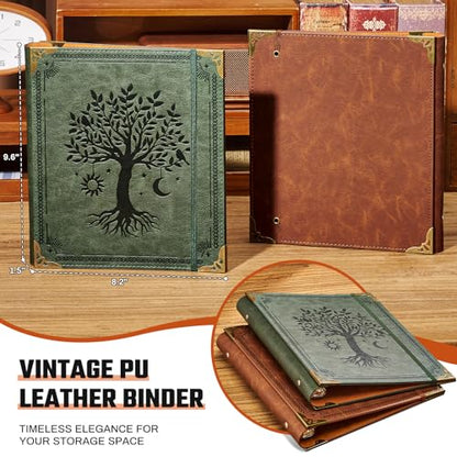 Ovesmusl PU Leather Mini 3 Ring Binder Fits 5.5" X 8.5" A5 Paper, 1 Inch Round Ring Binder Holds 200 Sheets, Notepad Paper Cover Loose Leaf Organizer, Green Tree of Life - color: Brown Tree, size: 1" Ring (5.5"x8.5")