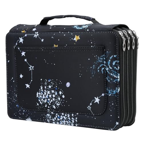 Colored Pencil Case- 200 Individual Slots Pencil Holder Pen Bag Large Capacity Pencil Organizer with Handle Strap Handy Colored Pencil Box with Printing Pattern - color: Milky way, size: 200