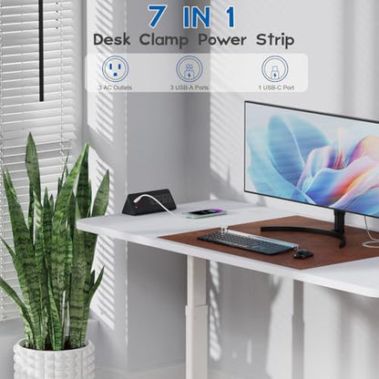 Nightstand Power Strip with PD 20W USB-C, Haylink Desk Surge Protector with 3 AC Outlets & 4 USB Ports, 2M Flat Plug, Desktop Clamp Power Outlet for Office, Home, Hotel, Dormitory, Black