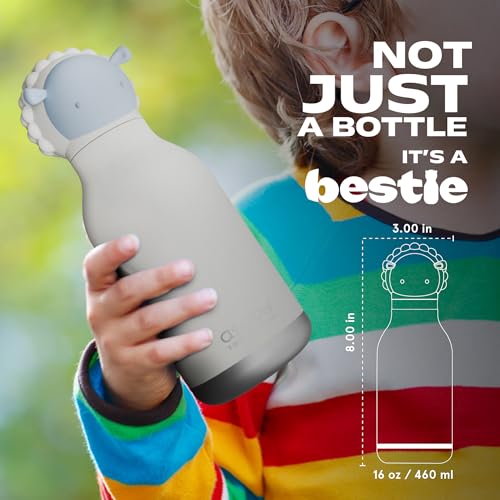 asobu Bestie Bottle Insulated Stainless Steel Water Bottle with Detachable Soft Animal Head Fun Drinking For Kids and Teens with Flexible Reusable Straw 16 Ounce (Sheep) - color: Sheep