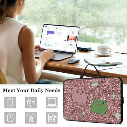 10" Laptop Sleeve with Handle, Pink Green Frogs Water‑Resistant Tabet Carrying Case for 11 inch iPad 2025/11" iPad Air M3/ 11" iPad Pro M5 M4/ 11" Galaxy Tab S9 S8 / Lenovo Tab M11 - color: Pink Green Frogs, size: 10-11 inch Devices